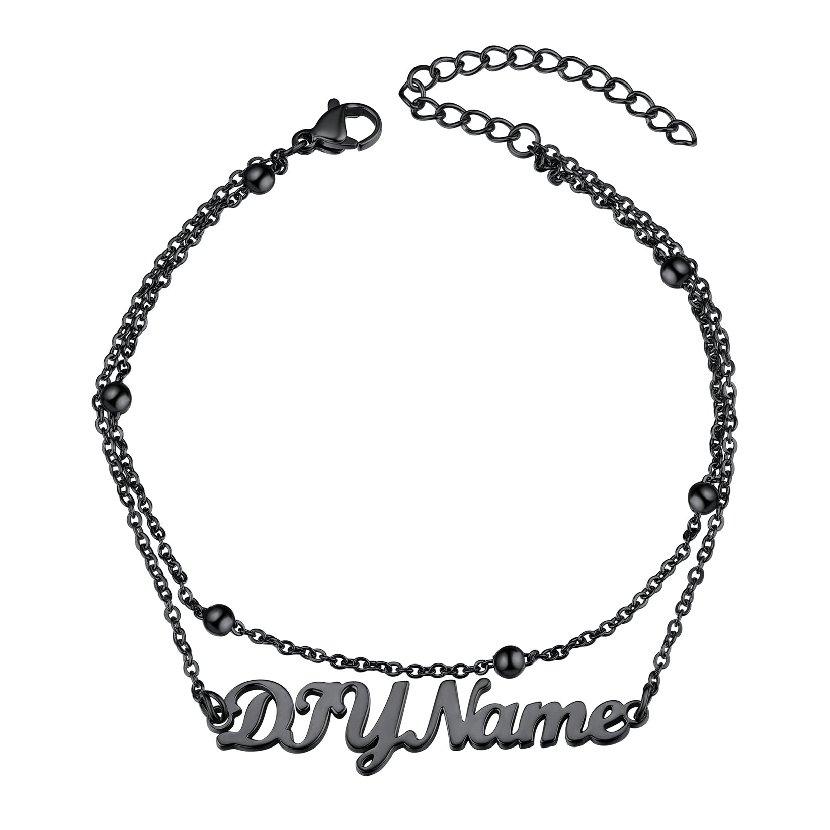 Custom4U Black Plated Customized Name Layered Chain Anklets 