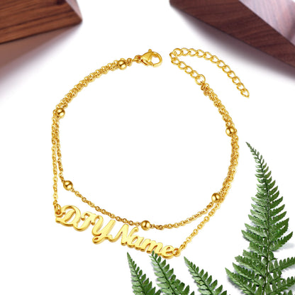 Custom4U Gold Plated Customized Name Layered Chain Anklets 