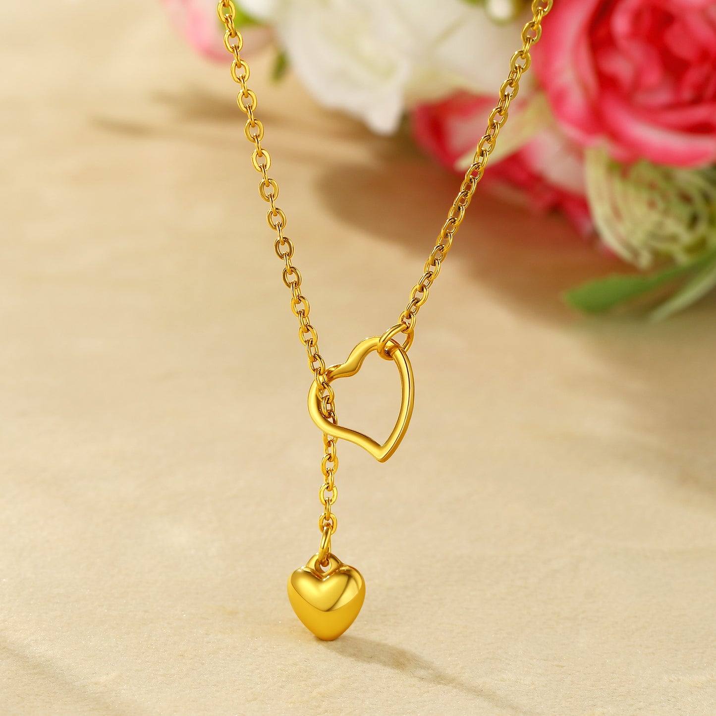 Gold Plated Stainless Steel Heart Y necklace