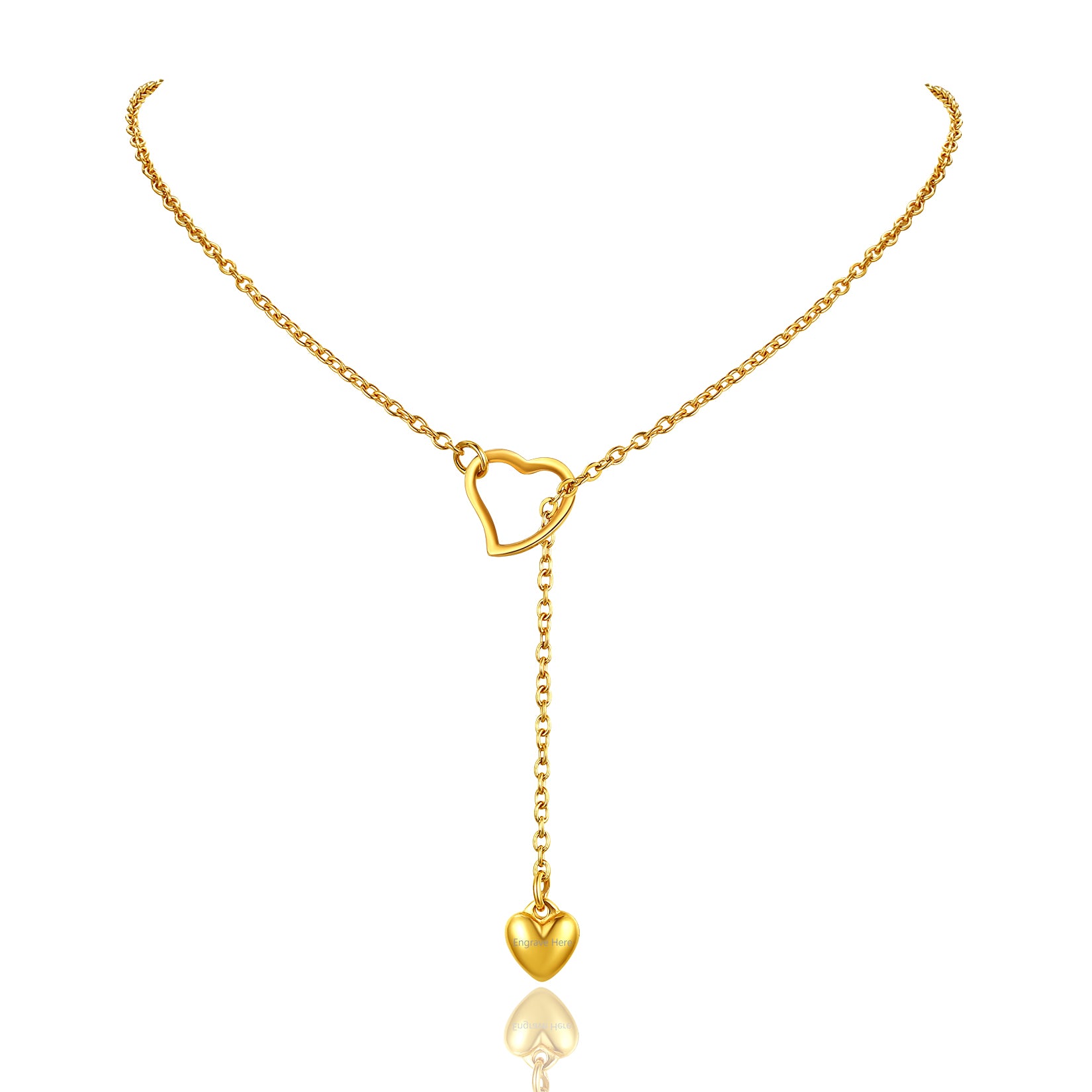 Gold Plated Drop Heart Lariat Y-Necklace 