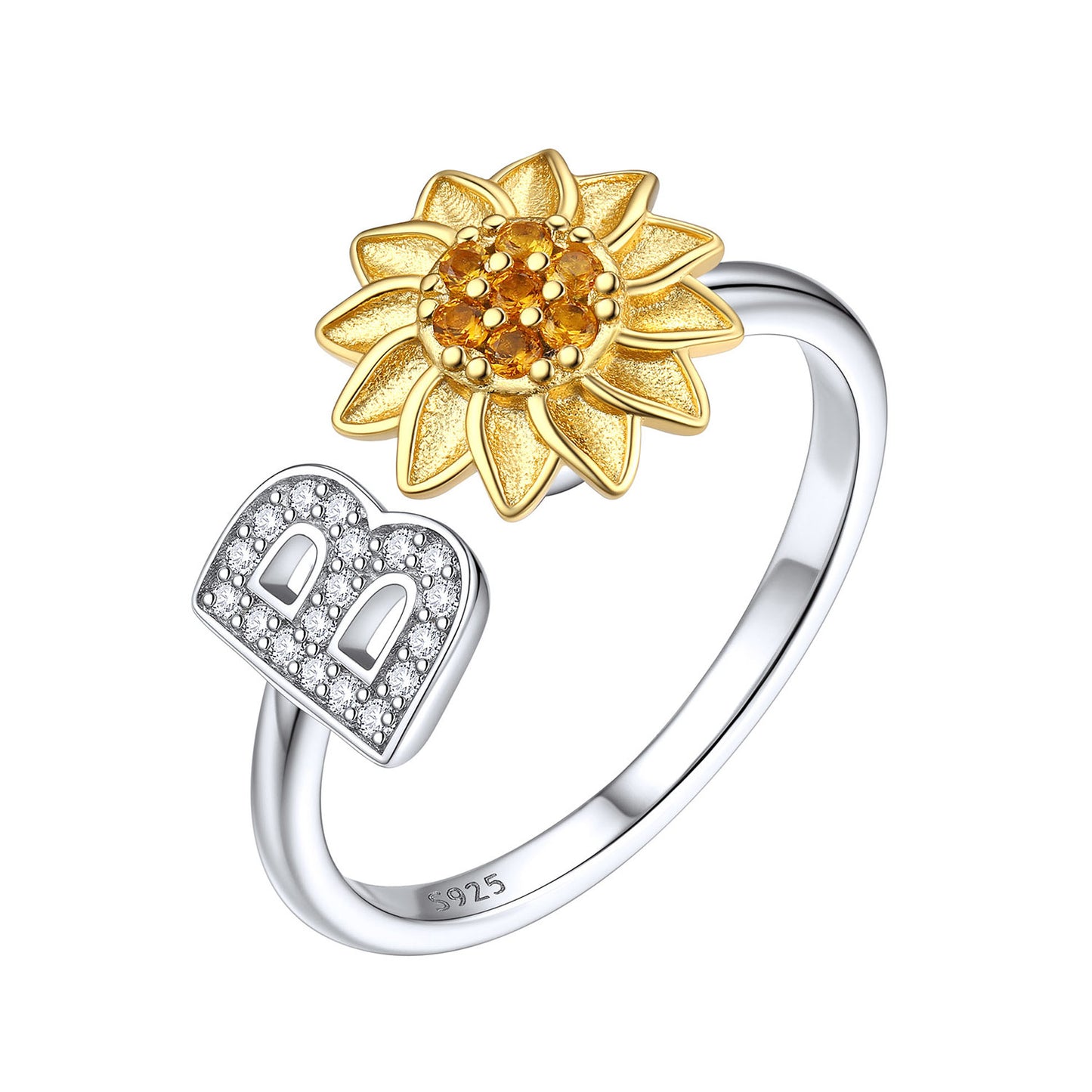 Custom4U Personalized Initial Sunflower Fidget Ring for Women