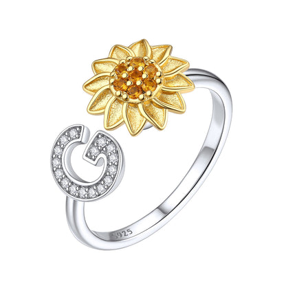 Custom4U Personalized Initial Sunflower Fidget Ring for Women