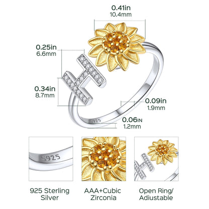 Custom4U Personalized Initial Sunflower Fidget Ring for Women