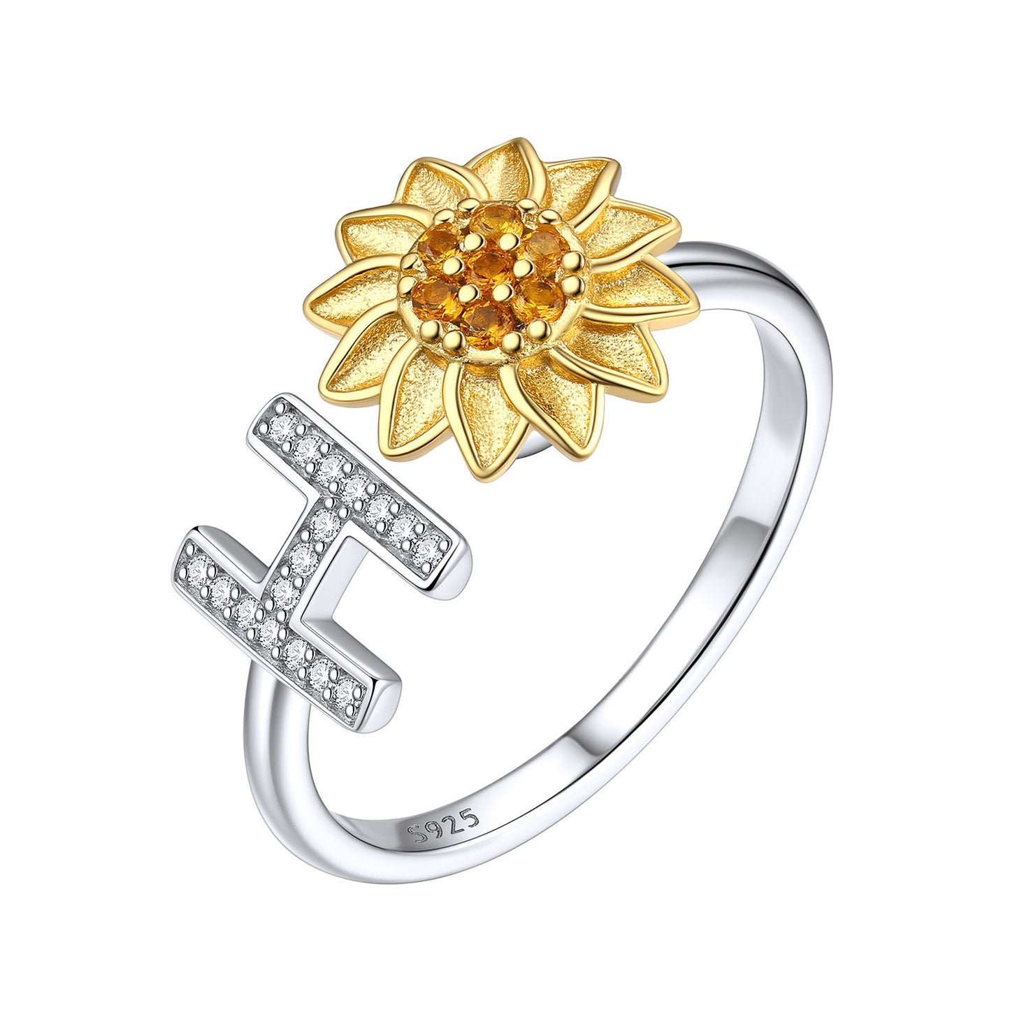Custom4U Personalized Initial Sunflower Fidget Ring for Women