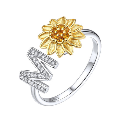 Custom4U Personalized Initial Sunflower Fidget Ring for Women