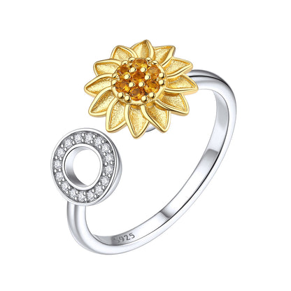 Custom4U Personalized Initial Sunflower Fidget Ring for Women