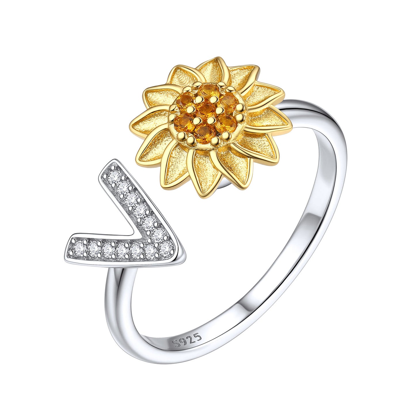 Custom4U Personalized Initial Sunflower Fidget Ring for Women