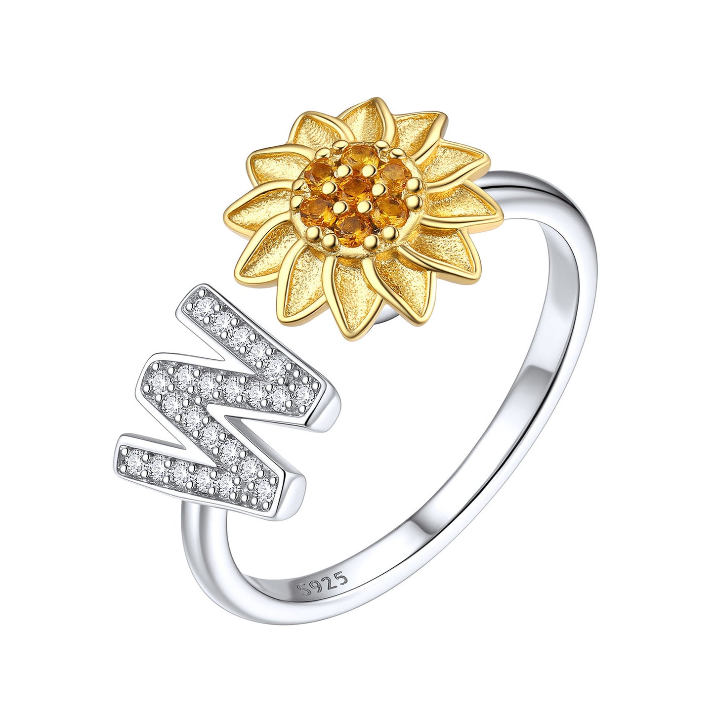 Custom4U Personalized Initial Sunflower Fidget Ring for Women