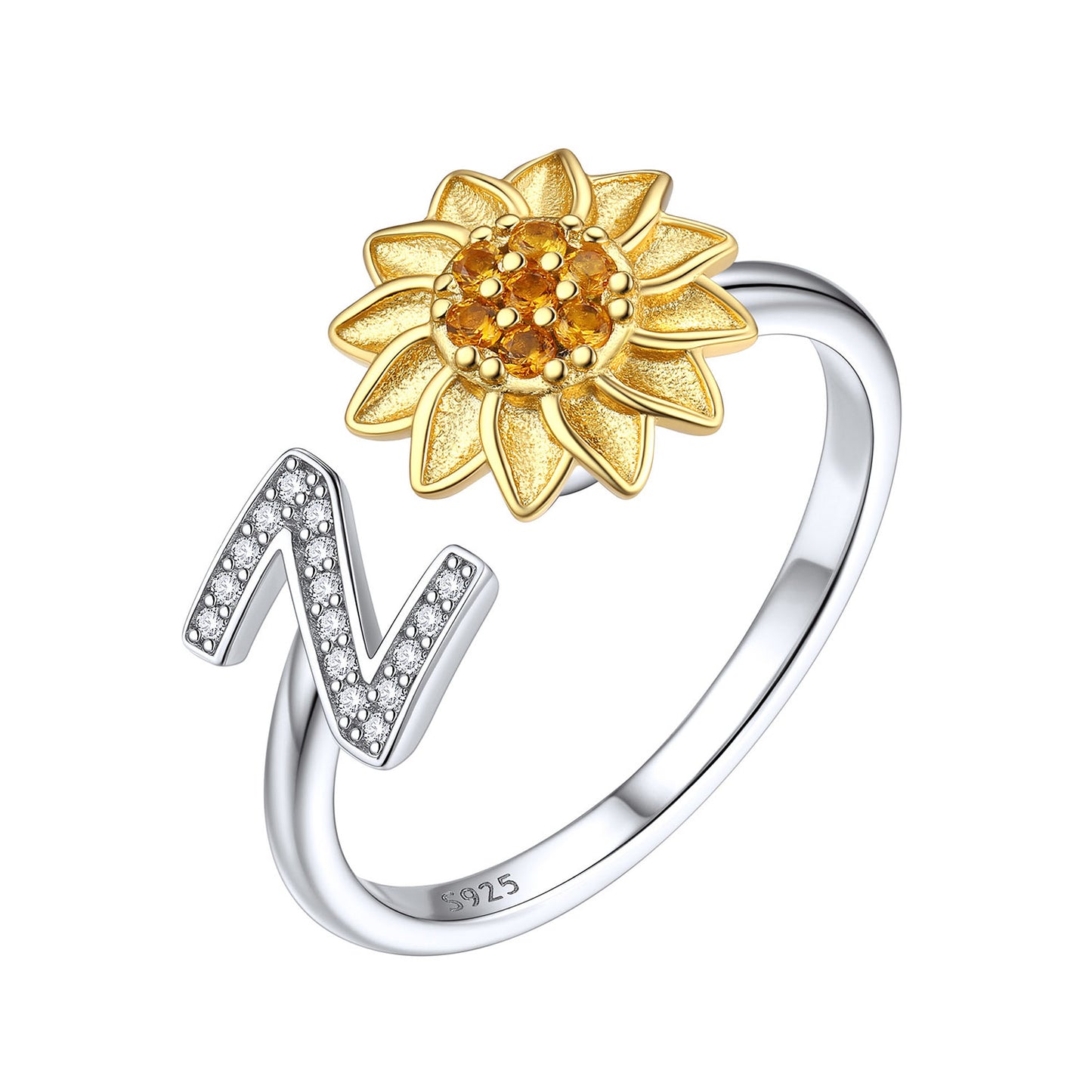 Custom4U Personalized Initial Sunflower Fidget Ring for Women