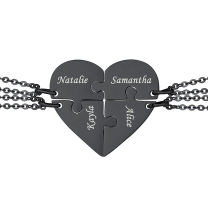 Custom4U 4 Name Heart Puzzle Matching Necklaces Black