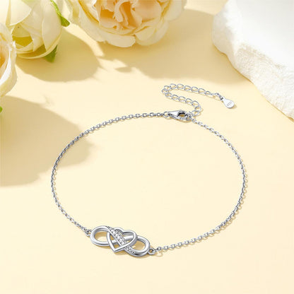 Custom4U 925 Sterling Silver Infinity Heart Anklet