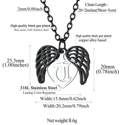 Custom4U Personalized Angel Wings Heart Locket Necklace with Single Initial