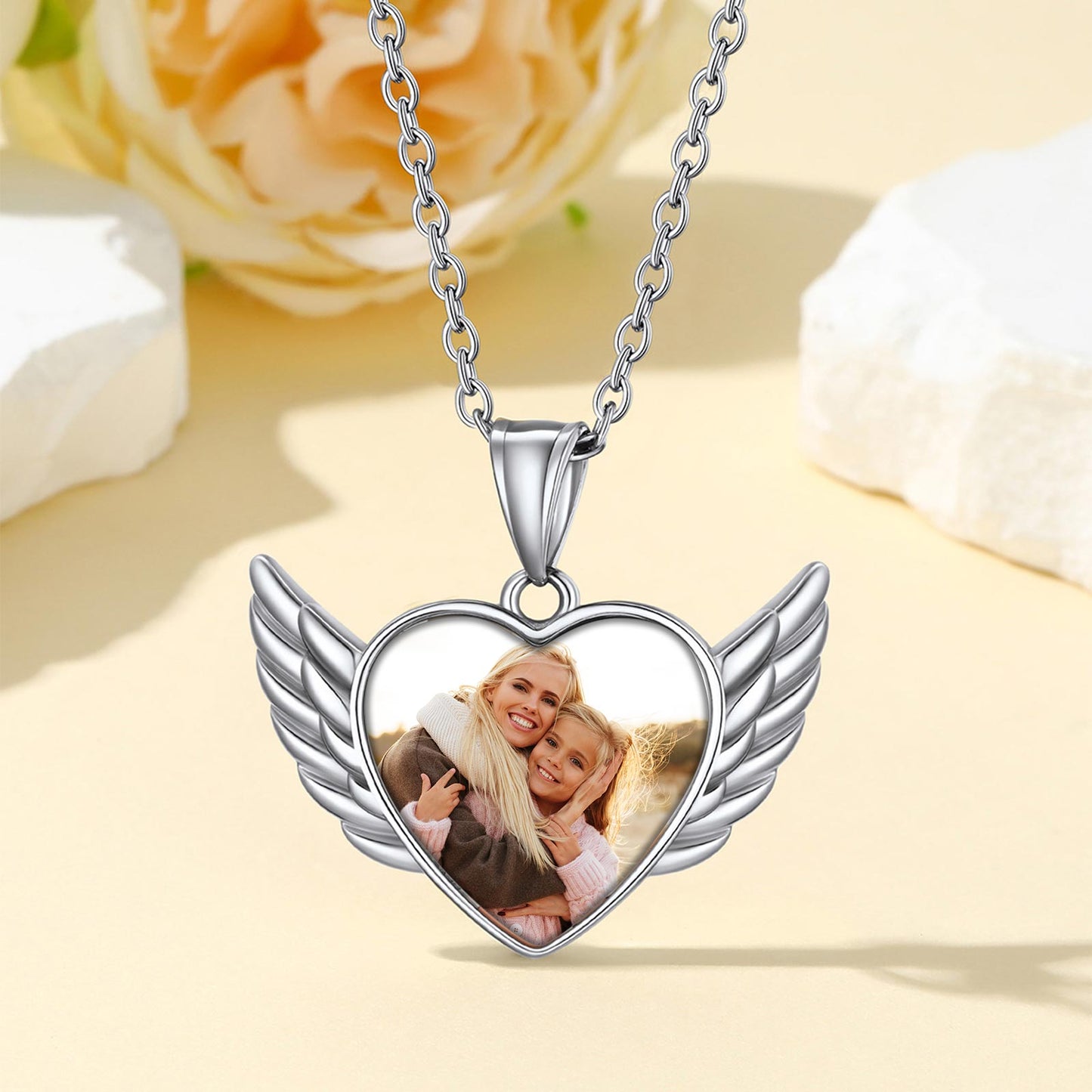 Custom4U Angel Wings Heart Picture Necklace