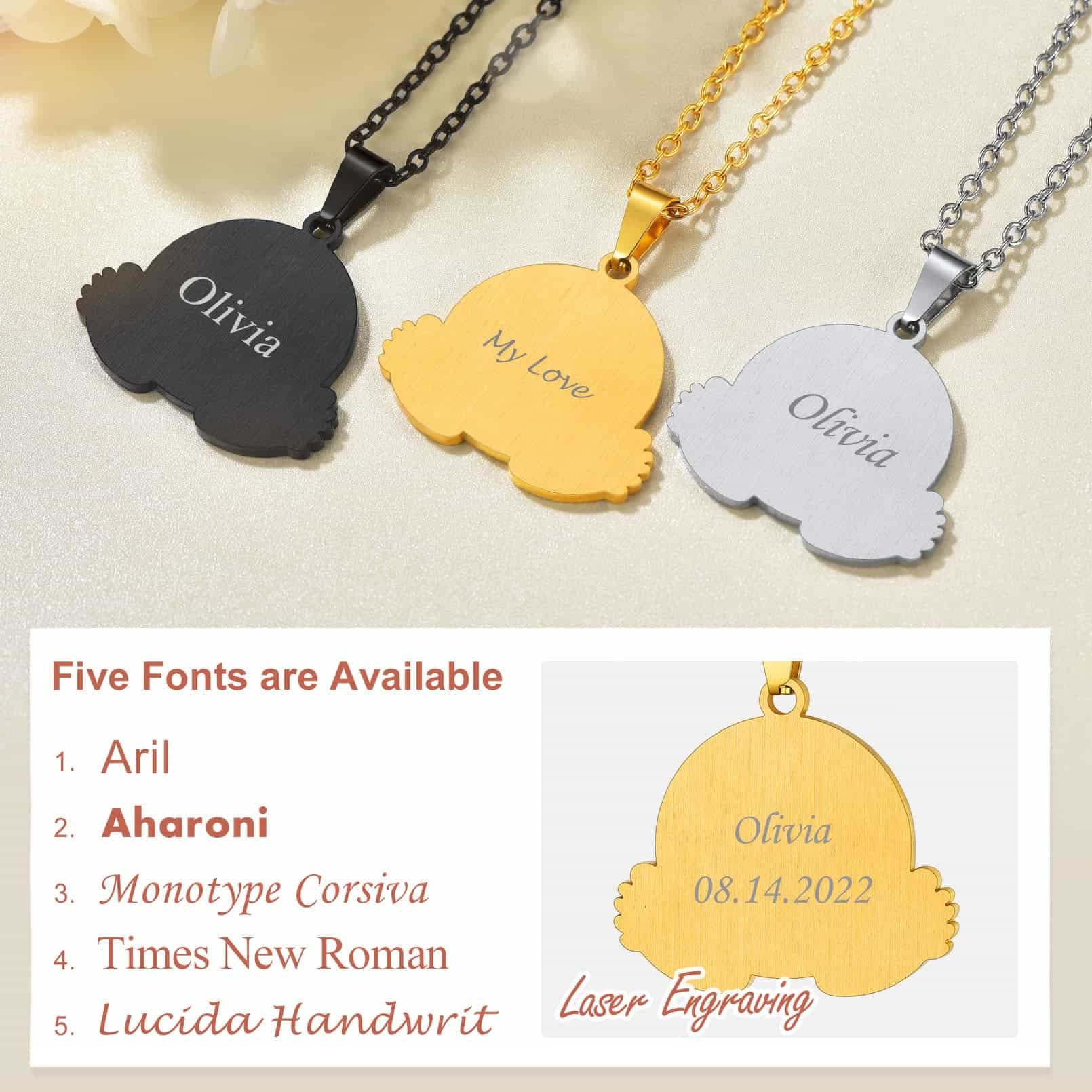 Custom4U Baby Feet Necklace 5 Font Available