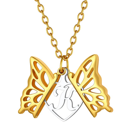 Custom4U Butterfly Locket Necklace with Single Initial Gold