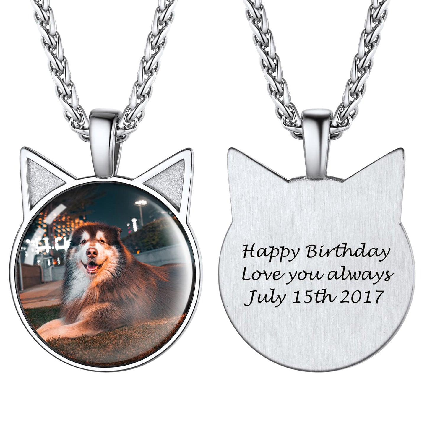  Custom4U Cat Ear Photo Necklace Steel