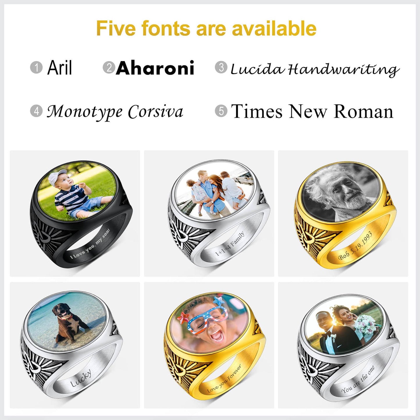 Custom4U Celtic Knot Round Picture Signet Ring 5 Font Available