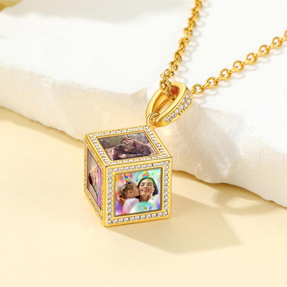 Custom4U Cube Picture Necklace Gold