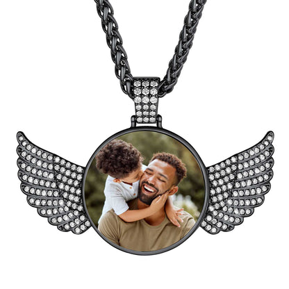 Custom4U Customized Angel Wings Necklace With Picture For Women Men Black
