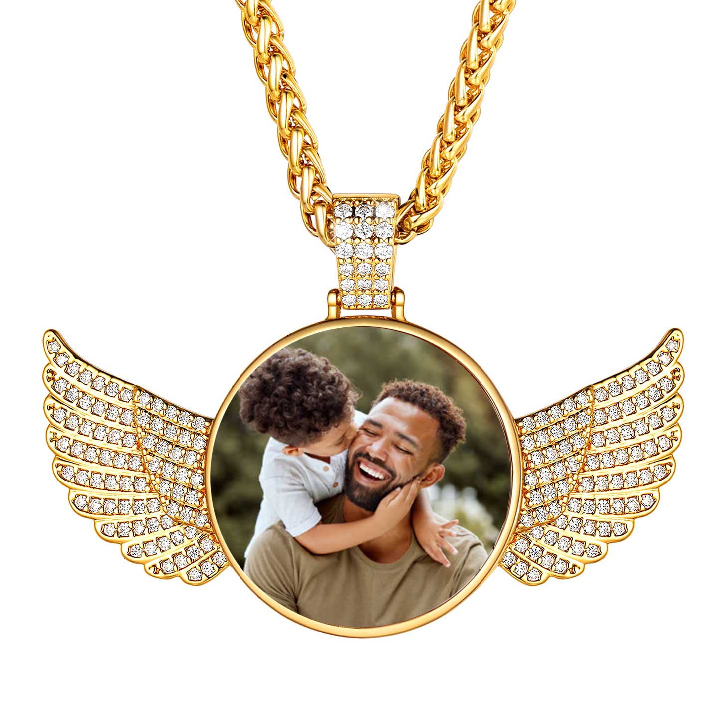 Custom4U Customized Angel Wings Necklace With Picture For Women Men Gold