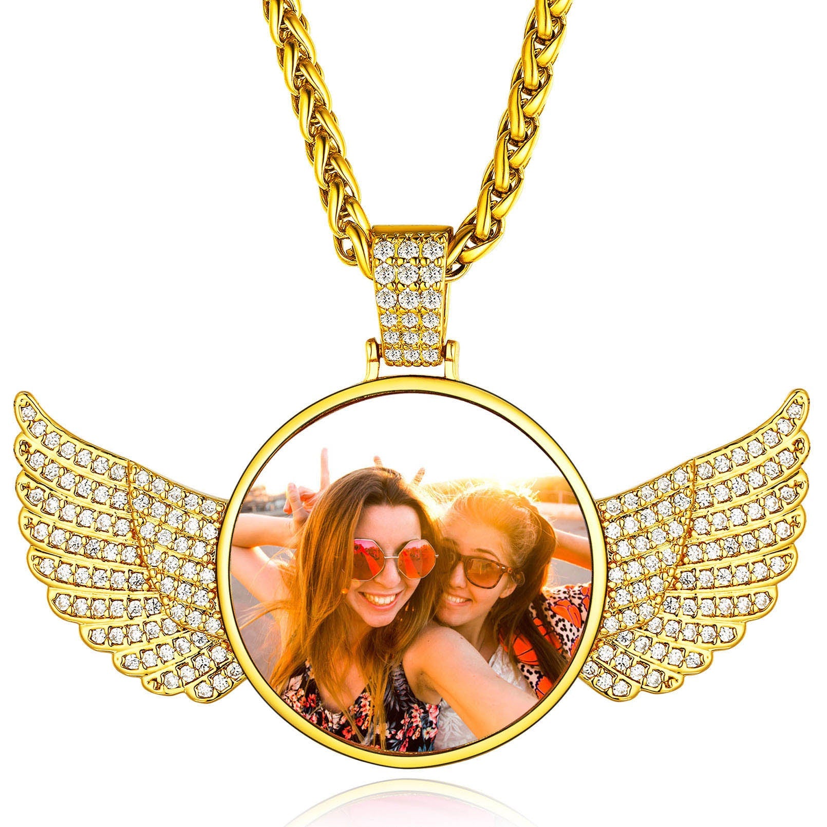 Custom4U Customized Angel Wings Necklace With Picture For Women Men Gold
