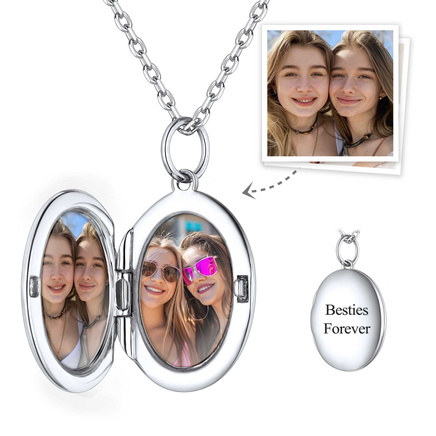 Custom4U Customized Engraved Oval Locket Necklace with Pictures For Women