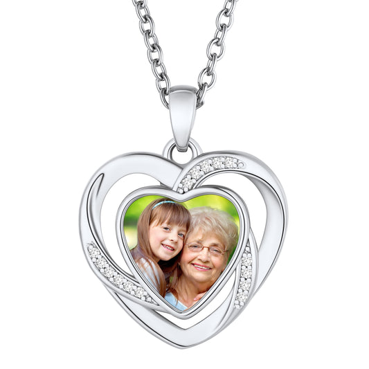 Custom4U Customized Heart Photo Necklace Silver