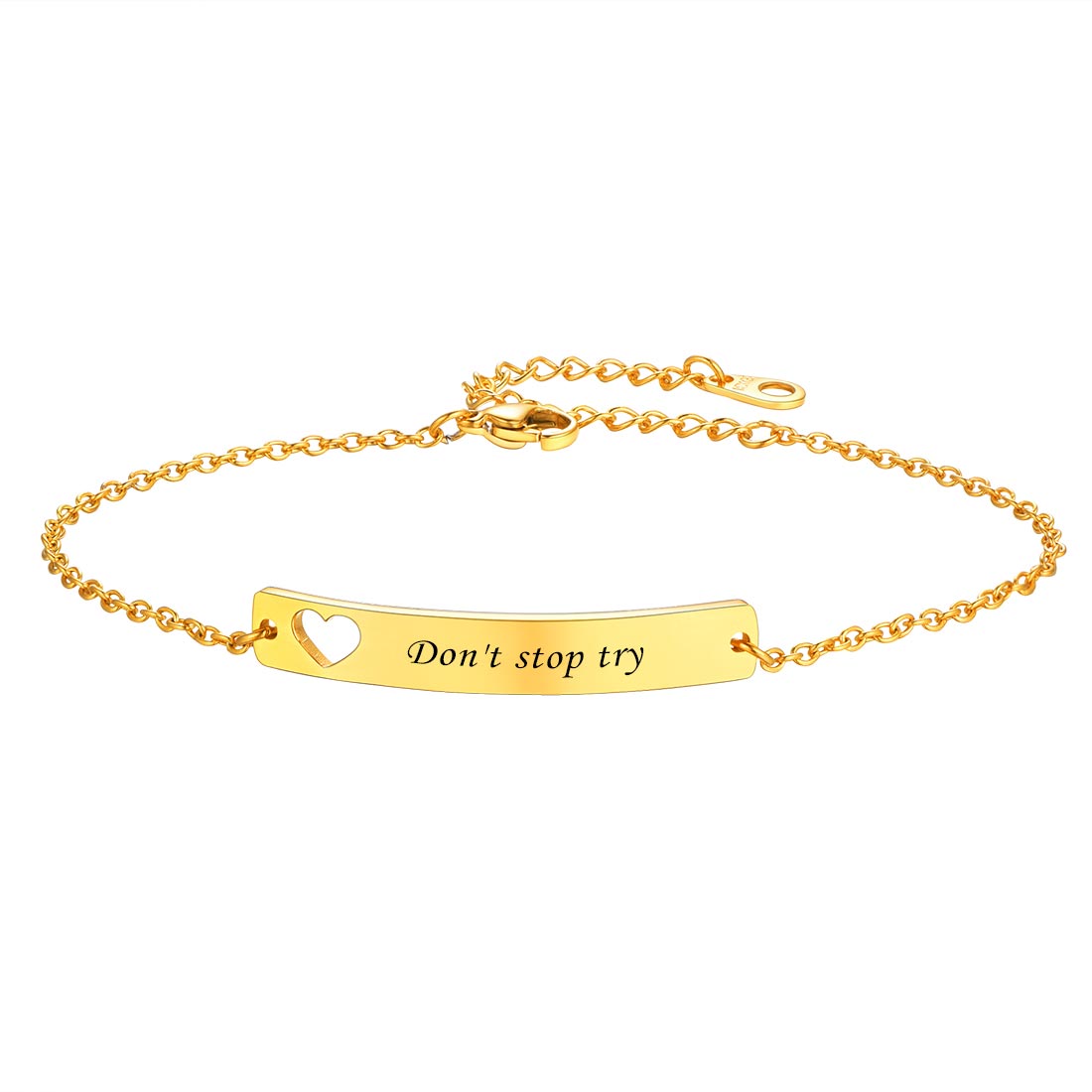 Custom4U Customized Name Bar Chain ID Bracelets Steel Gold