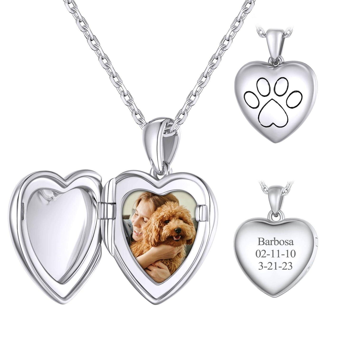 Custom4U Customized Picture Heart Dog Paw Print Locket Necklace