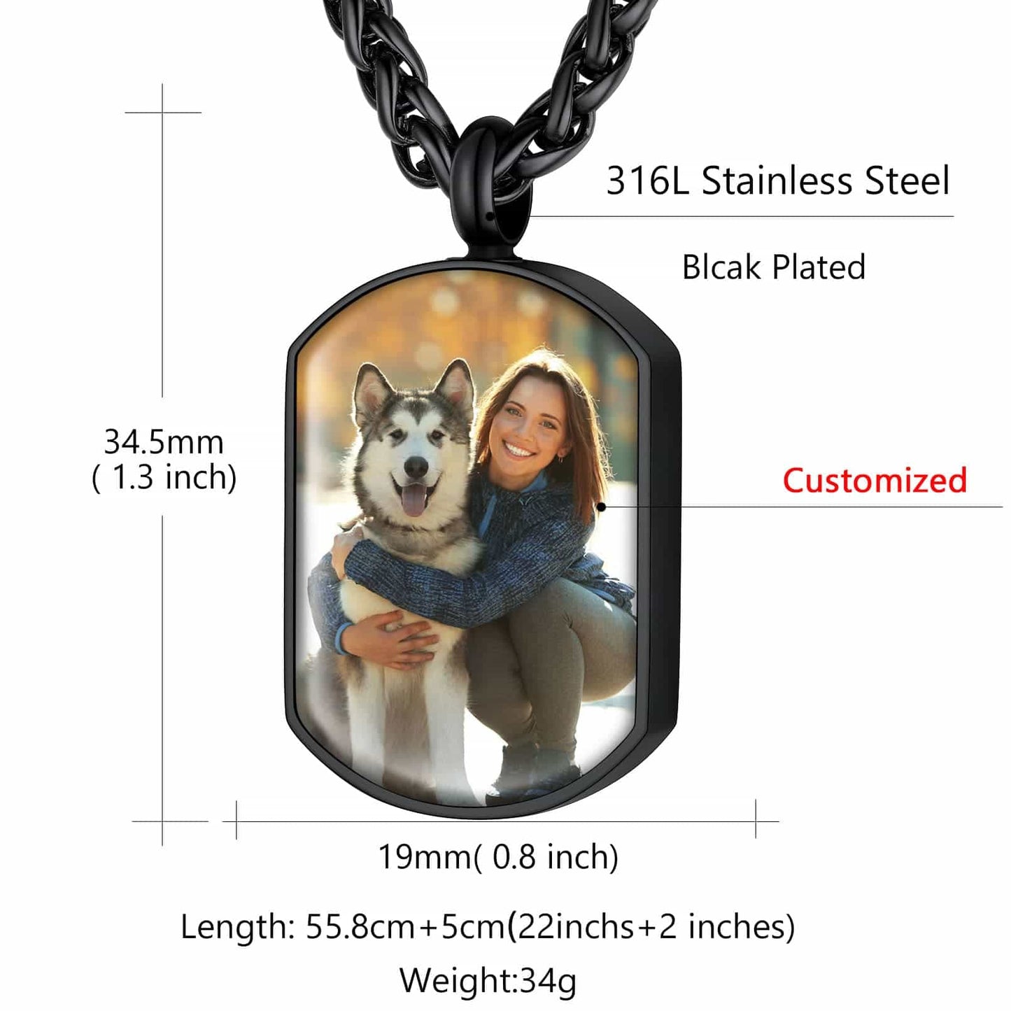 Custom4U Dog Tag Photo Urn Necklace Size