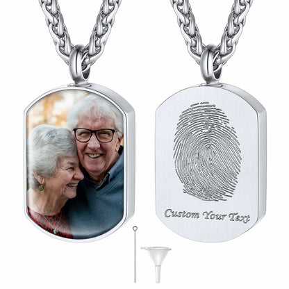 Custom4U Dog Tag Photo Urn Necklace with Fingerprint Steel