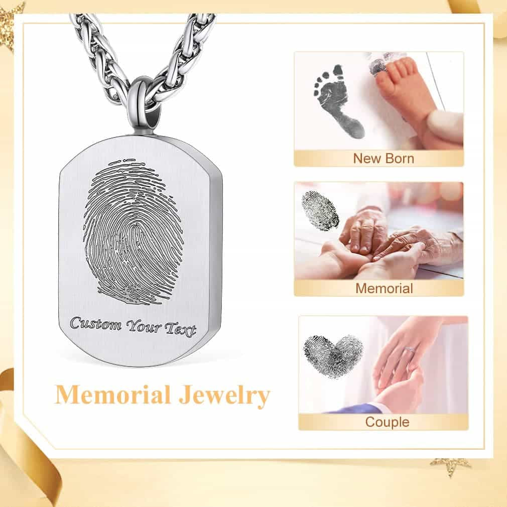 Custom4U Dog Tag Photo Urn Necklace with Fingerprint