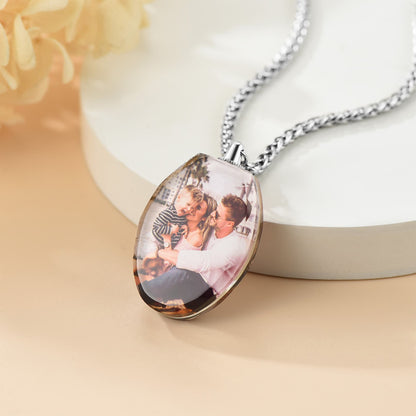 Custom4U Double sided Photo Necklace Oval Shaped