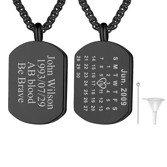 Custom4U Engravable Calendar Cremation Urn Necklace Black