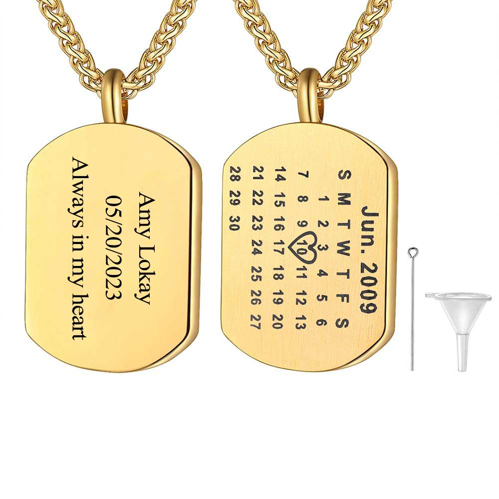 Custom4U Engravable Calendar Cremation Urn Necklace Gold