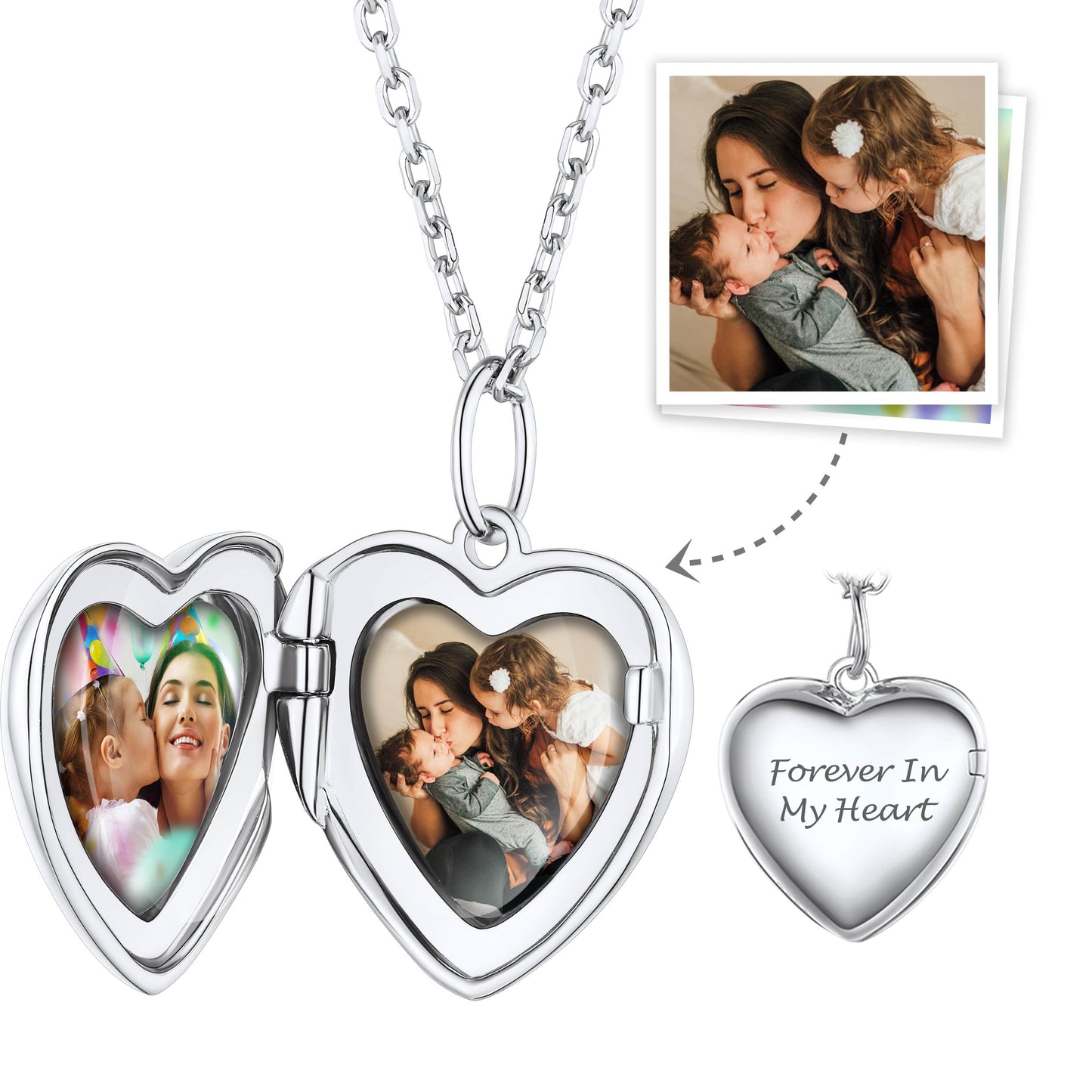 Custom4U Engraved Heart Locket Necklace with 2 Pictures For Women