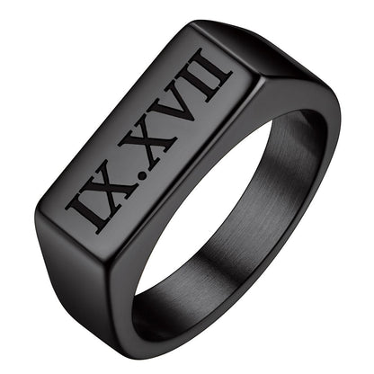 Custom4U Engraved Roman Numerals Band Ring Black