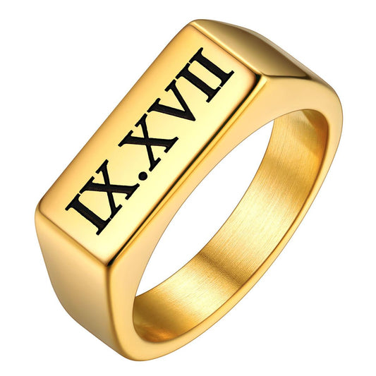 Custom4U Engraved Roman Numerals Band Ring Gold