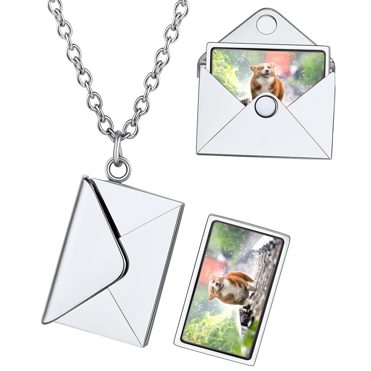 Custom4U Envelope Locket Necklace with Photo Steel