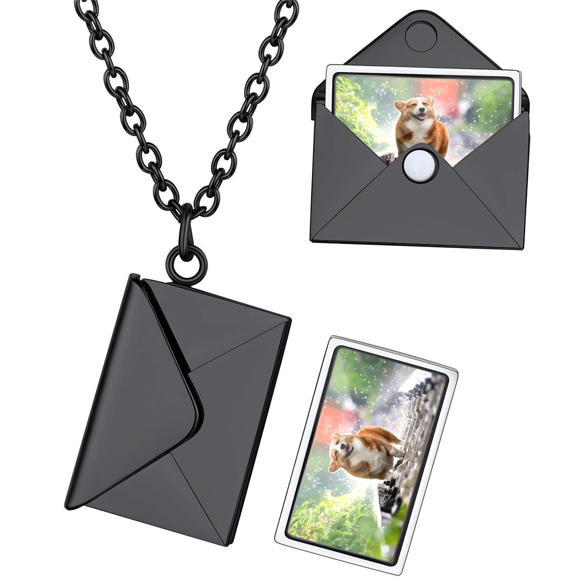 Custom4U Envelope Locket Necklace with Photo Black Plated