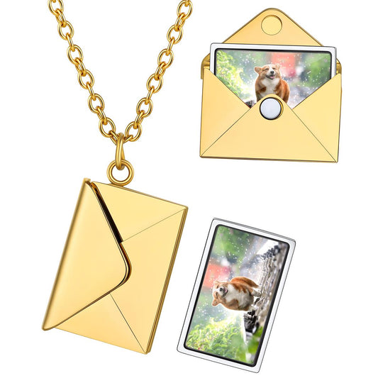 Custom4U Envelope Locket Necklace with Photo Gold Plated