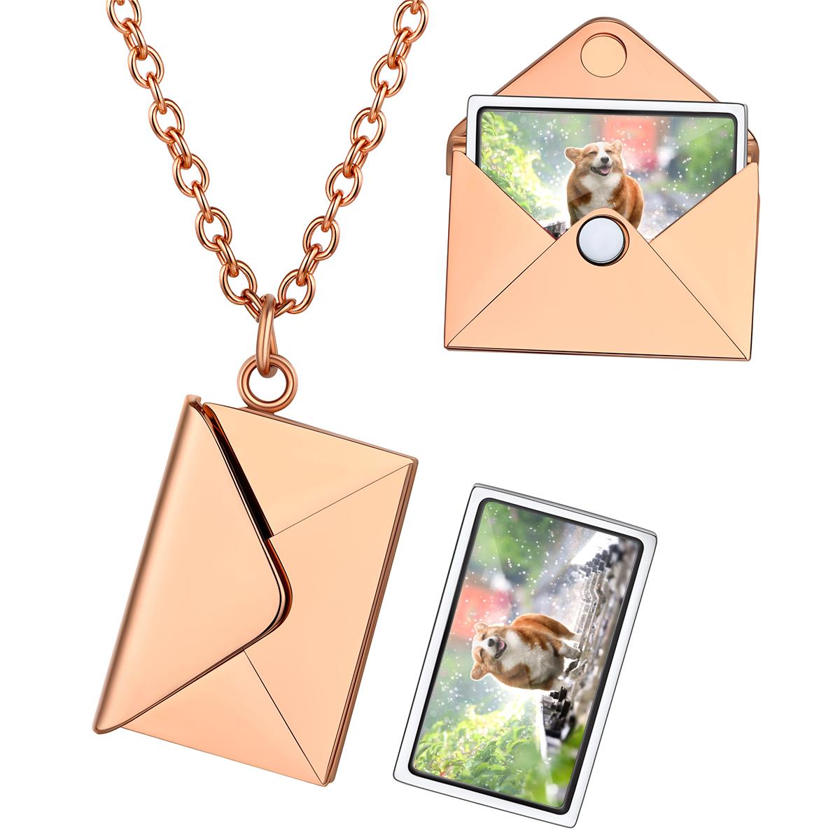 Custom4U Envelope Locket Necklace with Photo Rose Gold Plated