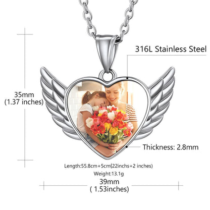 Custom4U Heart Angel Wings Picture Necklace Size