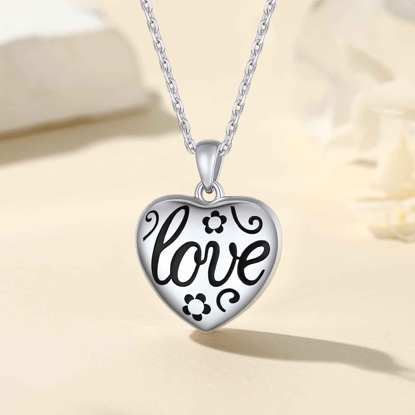 Custom4U Heart Locket Necklace Silver