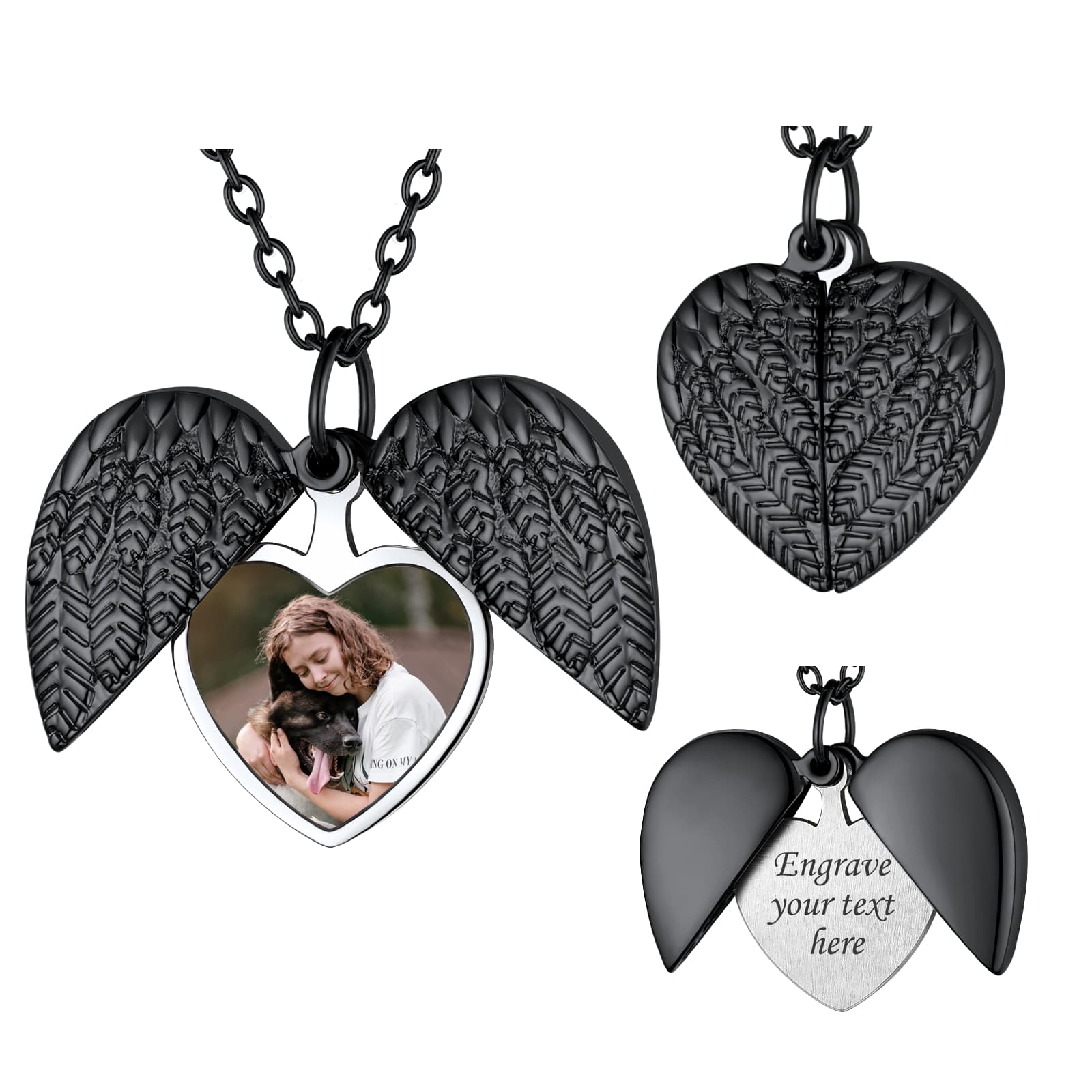 Custom4U Heart Locket Necklace with Picture Black Plated