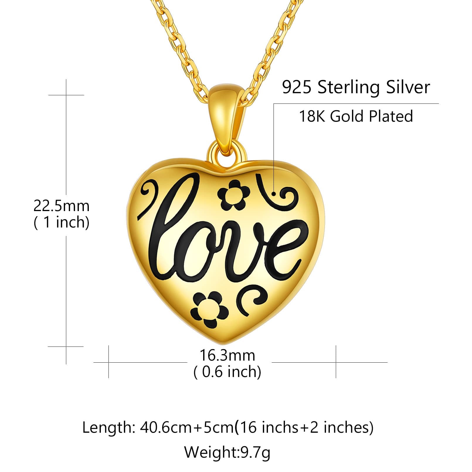 Custom4U Heart Photo Locket Necklace Size