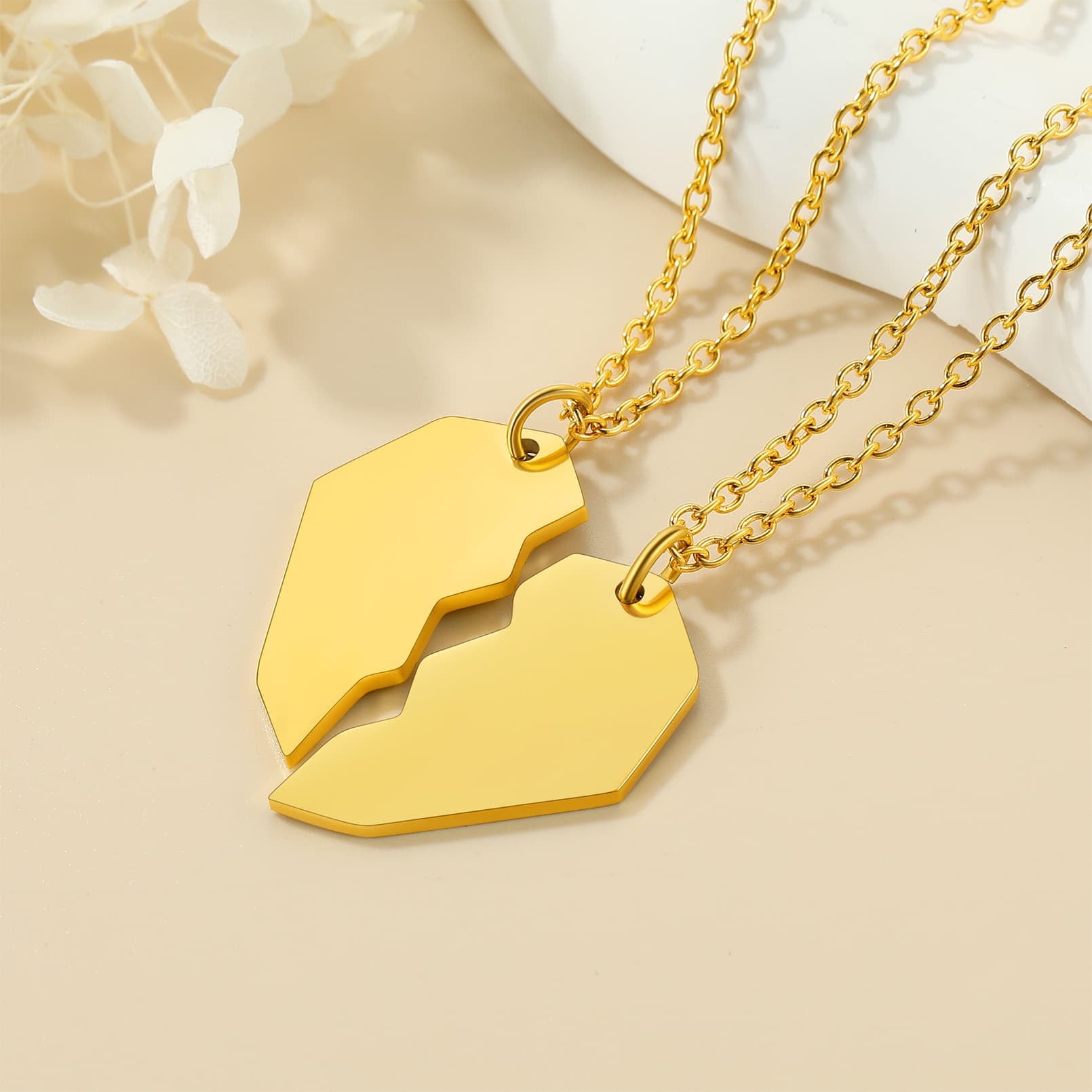 Custom4U Heart  Puzzle Matching Necklace Gold