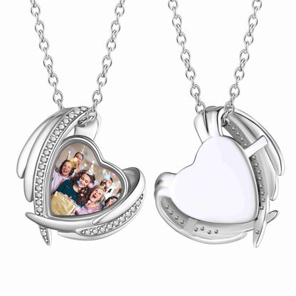  Custom4U Heart Wings Photo Necklace Silver