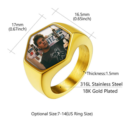 Custom4U Hexagon Signet Ring Size