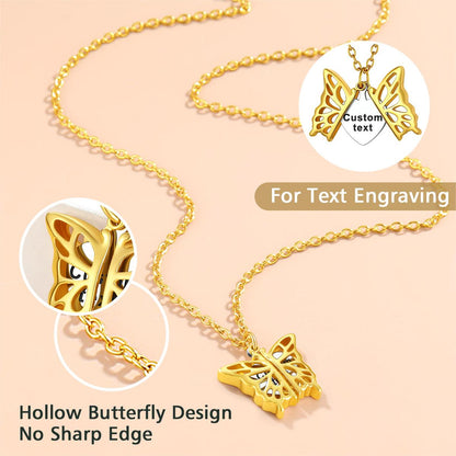 Custom4U  Hollow Butterfly Name Engraved Necklace